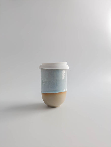 Keramikbecher large - weißblau