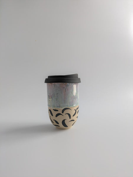 Keramikbecher large - lila gemustert